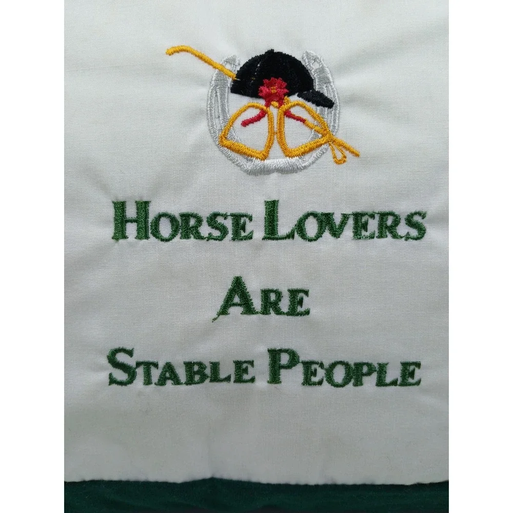 HORSE‎ LOVERS ARE STABLE PEOPLE Embroidered Rectangle Pillow w/ Yellow Piping
